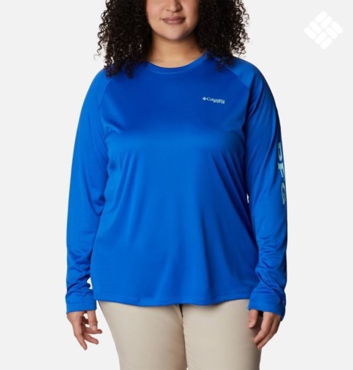 Columbia PFG Tidal Tee II Long Sleeve Gensere Dame Blå | Plus Size 42867E